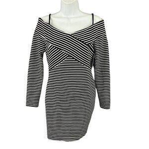 Guess Black Ribbed Off The Shoulder Dress With Removable Straps